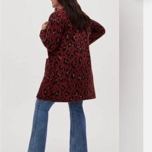 Torrid Maroon and Black Leopard Cardigan Sweater - Picture 2 of 7